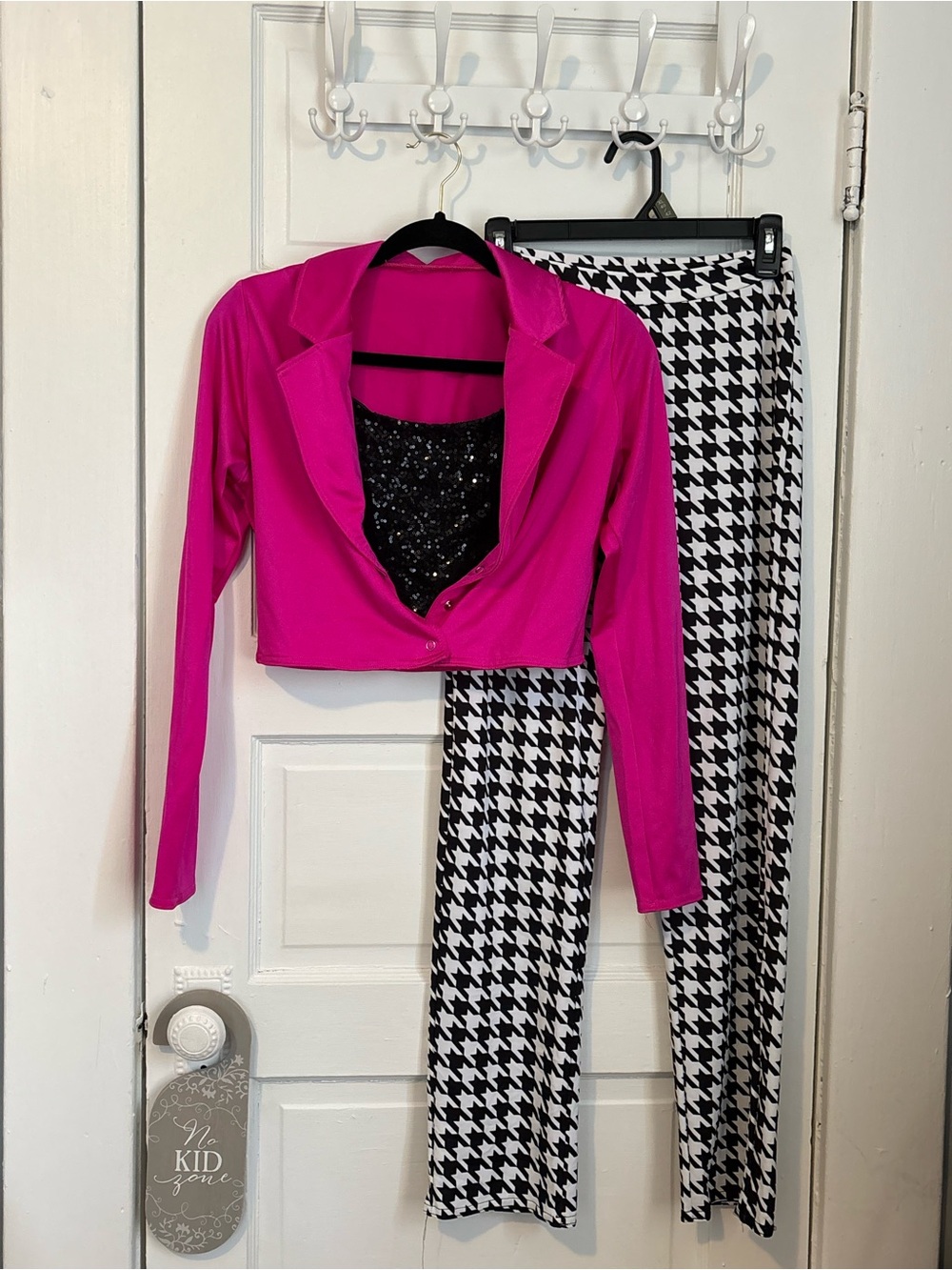 Dance costume Cropped Hot Pink Blazer with Black & White Houndstooth Pants